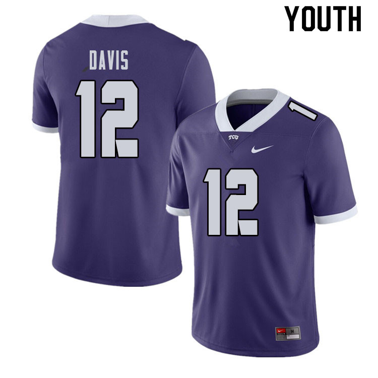 Youth #12 Derius Davis TCU Horned Frogs College Football Jerseys Sale-Purple